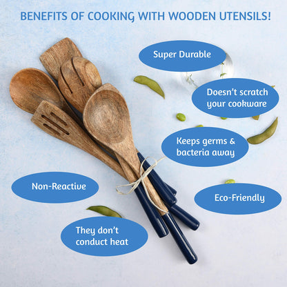 Folkulture Wooden Spoons for Cooking | 12" Premium Acacia Wooden Utensil Set of 5 - Smooth Finish, Soft Comfort Cooking Utensils Set for Kitchen, Gifts | Non Stick Wooden Cooking Utensils Set of 5