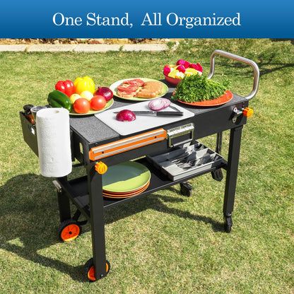 Grill Table Stand Cart for Blackstone Griddle - Universal Foldable Design Fits 17-22 Inch Grills and 12" Pizza Ovens, 20s Setup, 4 Wheels, Magnetic Strip etc (Camping, Backyard Cooking Accessories)