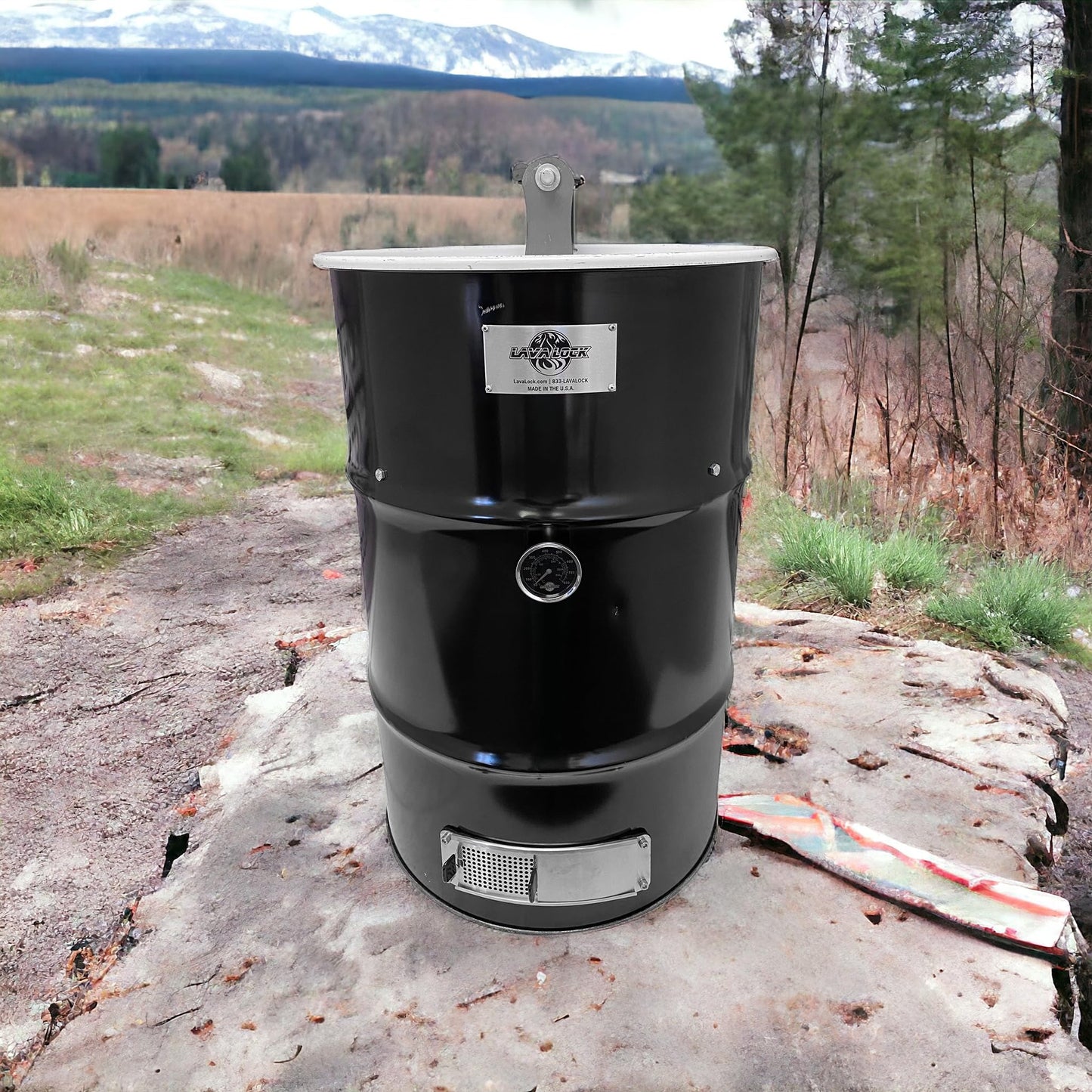 LavaLock DIY 30 Gallon Premium UDS Smoker Kit COMPLETE with DRUM, Charcoal Basket, Cooking Grate, Intake, Smoke Stack, Thermometer, Lid Handle UDS KIT