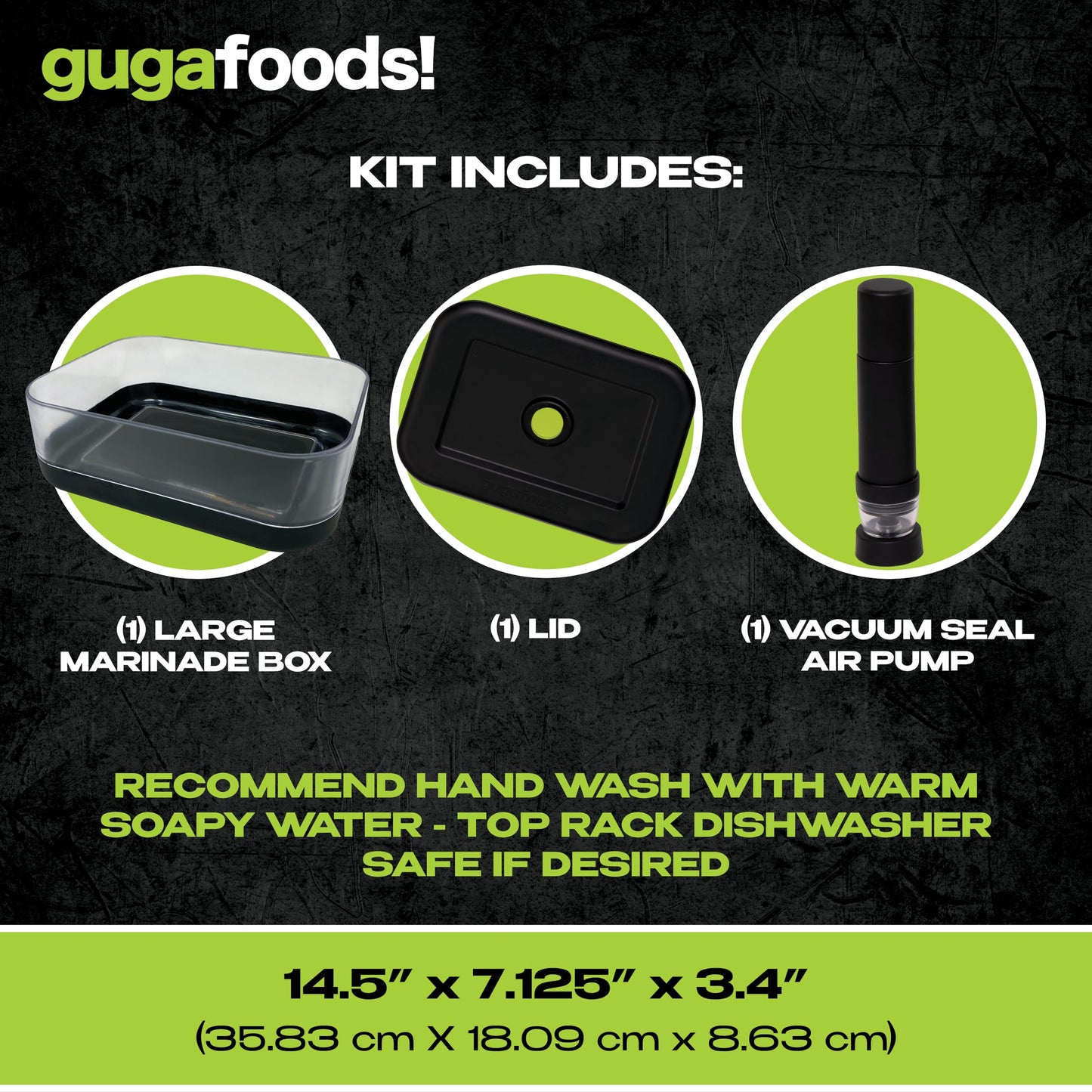 Guga Foods Vacuum Seal Marinade Container Set, Air Sealed Pump, Removes Air for Quick Marination, Barbecue & Grilling Marinator