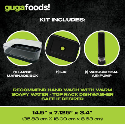 Guga Foods Vacuum Seal Marinade Container Set, Air Sealed Pump, Removes Air for Quick Marination, Barbecue & Grilling Marinator