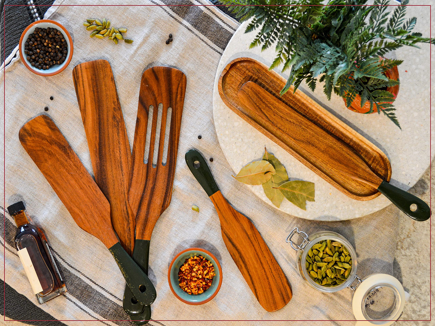 6Pcs Spurtle with Spoon Rest, Wood Spatula Olive Green, Wooden Utensils for Cooking, Wood Spatula, Wooden Kitchen Utensil Set, Spurtles Kitchen Tools