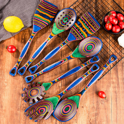 Gudamaye Pakkawood 7-Piece Wooden Cooking Utensils, Wooden Spoons for cooking, Pakkawood kitchen Utensils for Cooking, Non-Stick Spoon, Household Essentials, Heat-Resistant Spoons