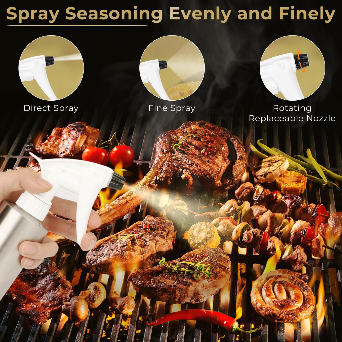 2 in 1 Spray Bottle and Marinade Injector, Anglecai Spray Bottle with Injector Gun/Hose/2 Marinade Needles, Dual Functionality Smoker Spray Bottle and Marinade Injector for BBQ Camping