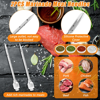 Anglekai Spray Bottle and Marinade Injector, Meat Injector Syringe with Stainless Steel Oil Spray Bottle/Marinade Needles/ 2 Brushes/Hose for Meat BBQ