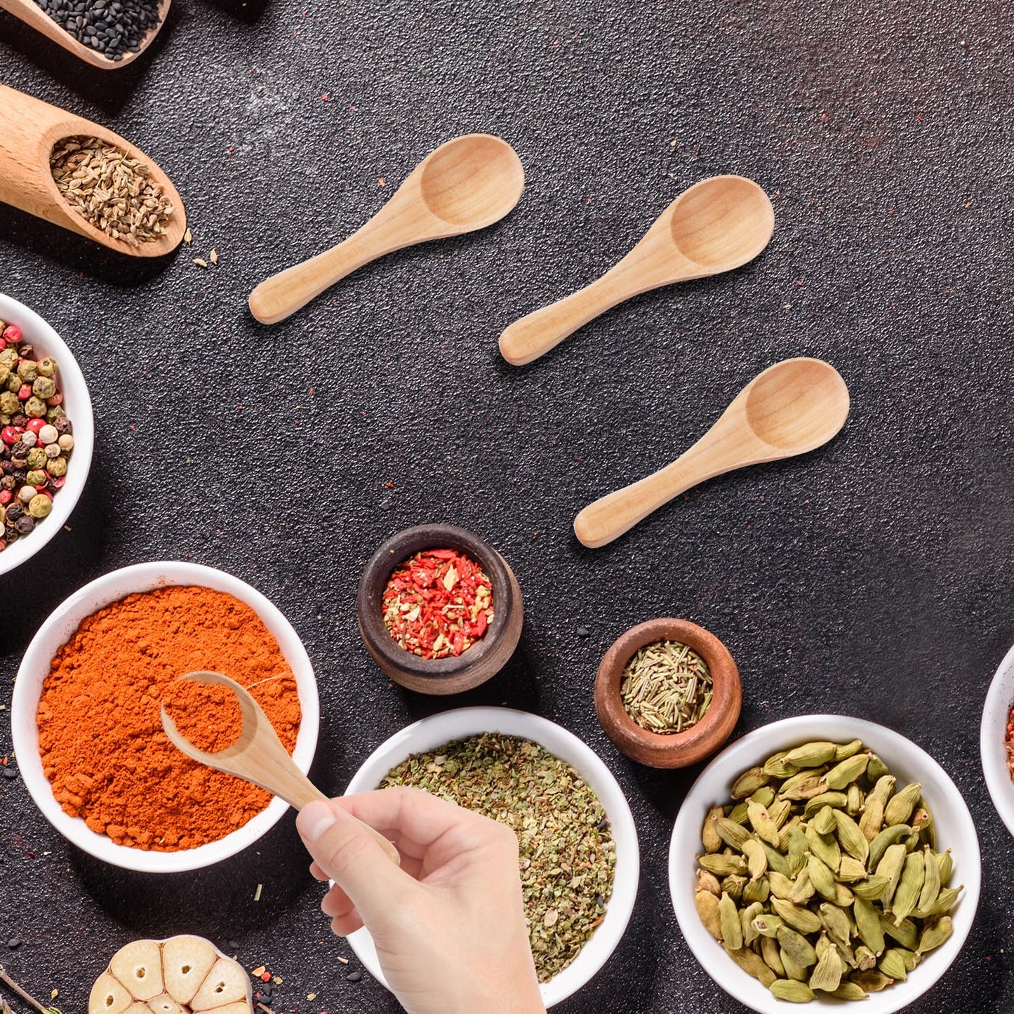 4pcs Handmade Small Wooden Spoons, 3.93x1.18 Inch Wooden Color Mini Condiment Spoons Tiny Spoons Wooden Serving Utensils Teaspoon for Eating Honey Spices Sauces Sugar Salt