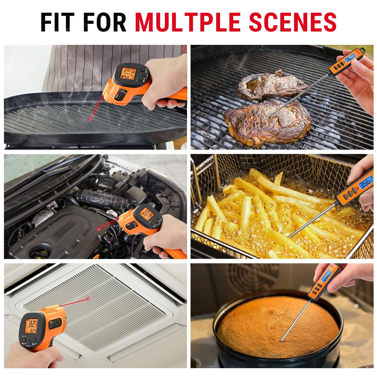 ThermoPro Temperature Gun, Infrared Thermometer Gun with Laser Pointer, Meat Thermometer Digital with Super Long Probe, Food Thermometer for Cooking, Laser Thermometer Gun -58℉-1022℉ Not for Human