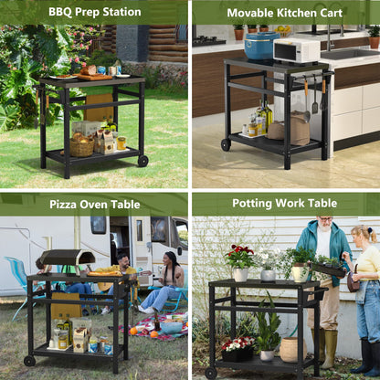 TORVA Outdoor Prep Grill Carts, 303 Stainless Steel Tabletop with High Load Capacity Portable BBQ Table, HDPE Durable Frame 2-Tier Storage Cart, Black