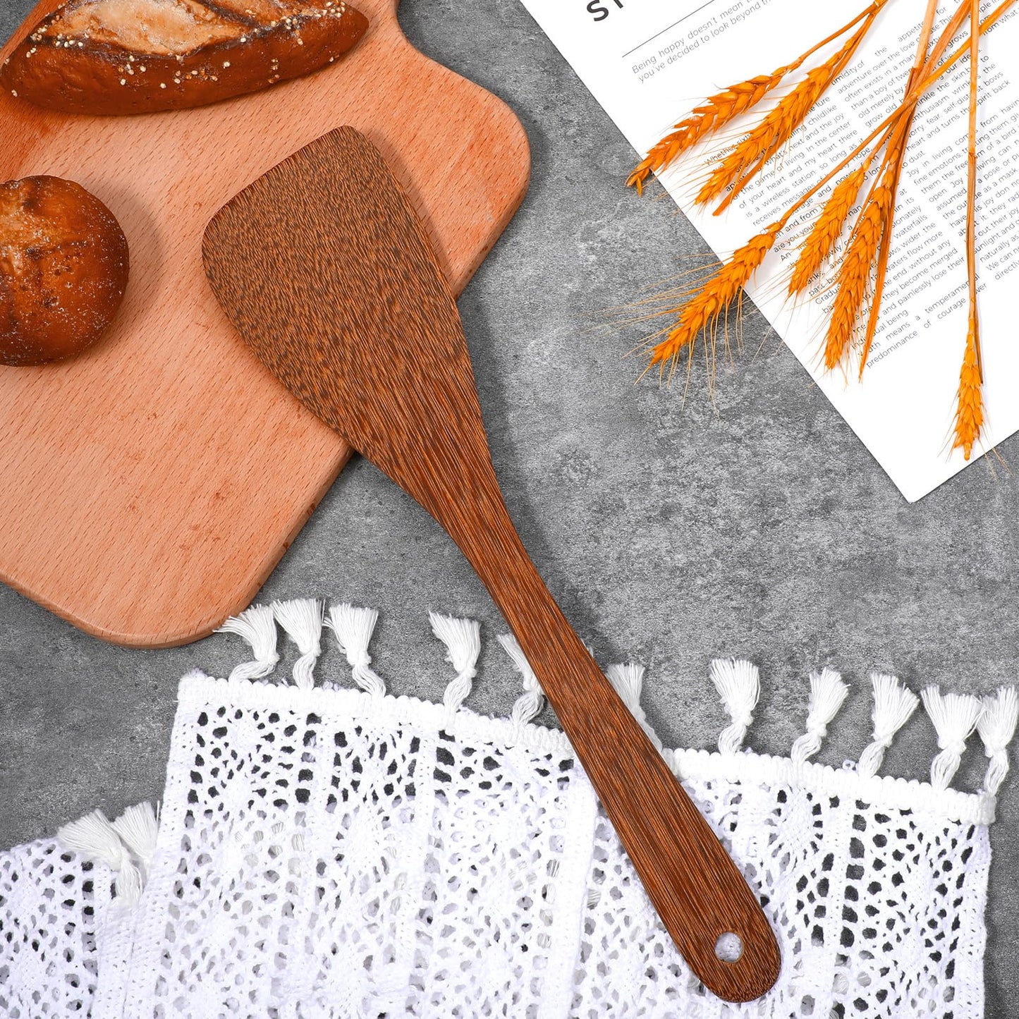 2pcs Wooden Spatula for Cooking Angled Flat Spatula Chicken Wing Wooden for Cooking Kitchen Turner Flat Frying Wood Utensil for Kitchen Cookware (13 Inch)