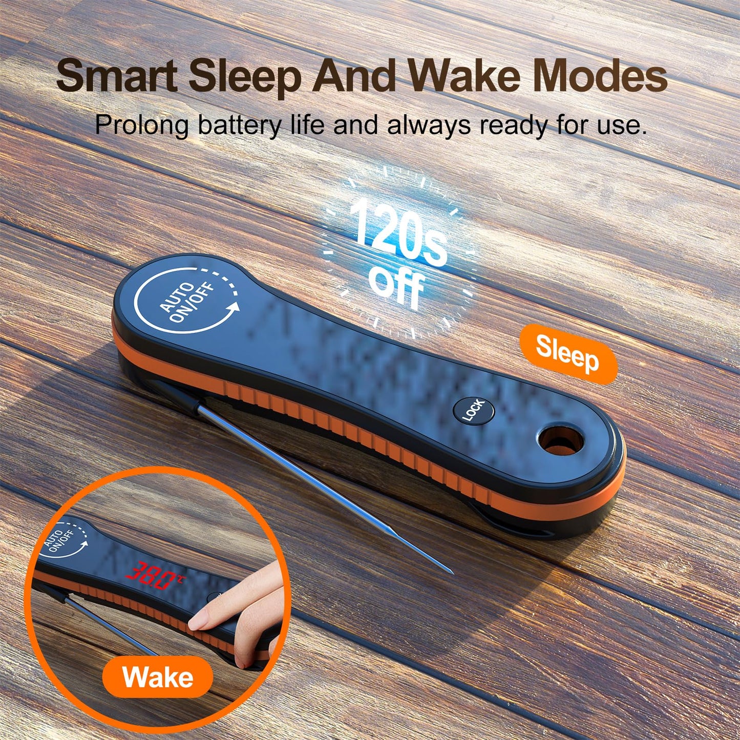 0.5 Seconds Instant Read Digital Meat Thermometer, ±0.5°F Accuracy, 180°Rotating Display, IP67 Waterproof Non-Slip Handle, Lift to Wake and Auto Off, Food Thermometer for Precise Cooking