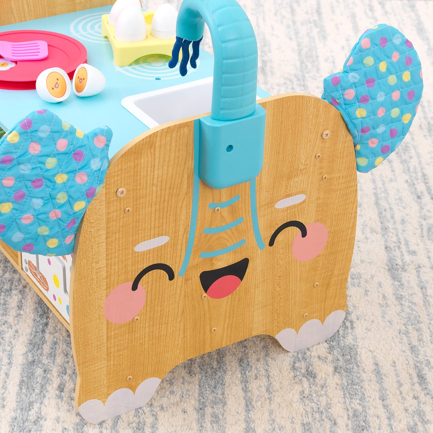 KidKraft Foody Friends: Cooking Fun Elephant Wooden Toddler Activity Center and Play Kitchen with 23 Accessories