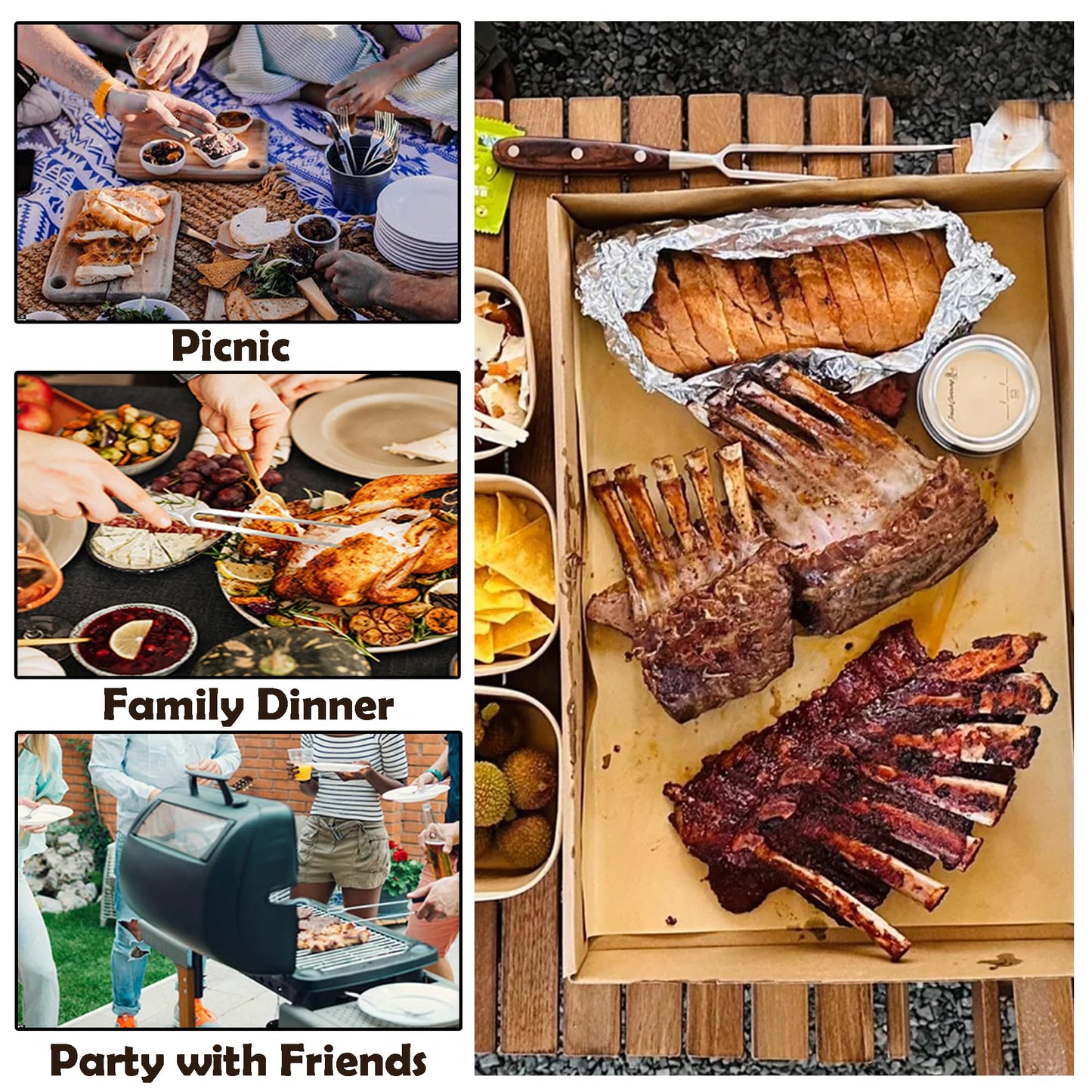 BOHK Heavy Duty Stainless Steel Carving Fork 11.6 Inch BBQ Meat Fork & Serving Fork for Cooking Roasting Meat Shredding (Wood Handle)