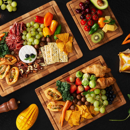 3 Pack Heavy Duty Bamboo Cutting Board Set Non Slip Over Sink Nice Solid End Grain Thick Wood Juice Groove Chopping Board Extra Large Big Small Best Kitchen Essential House Warming Hostess Host Gift