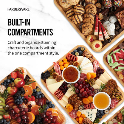 FARBERWARE Build-A-Board Bamboo Cutting Board with Clear Locking Lid and Black Handles, Perfect for Charcuterie, Snacks, and More, Single Compartment
