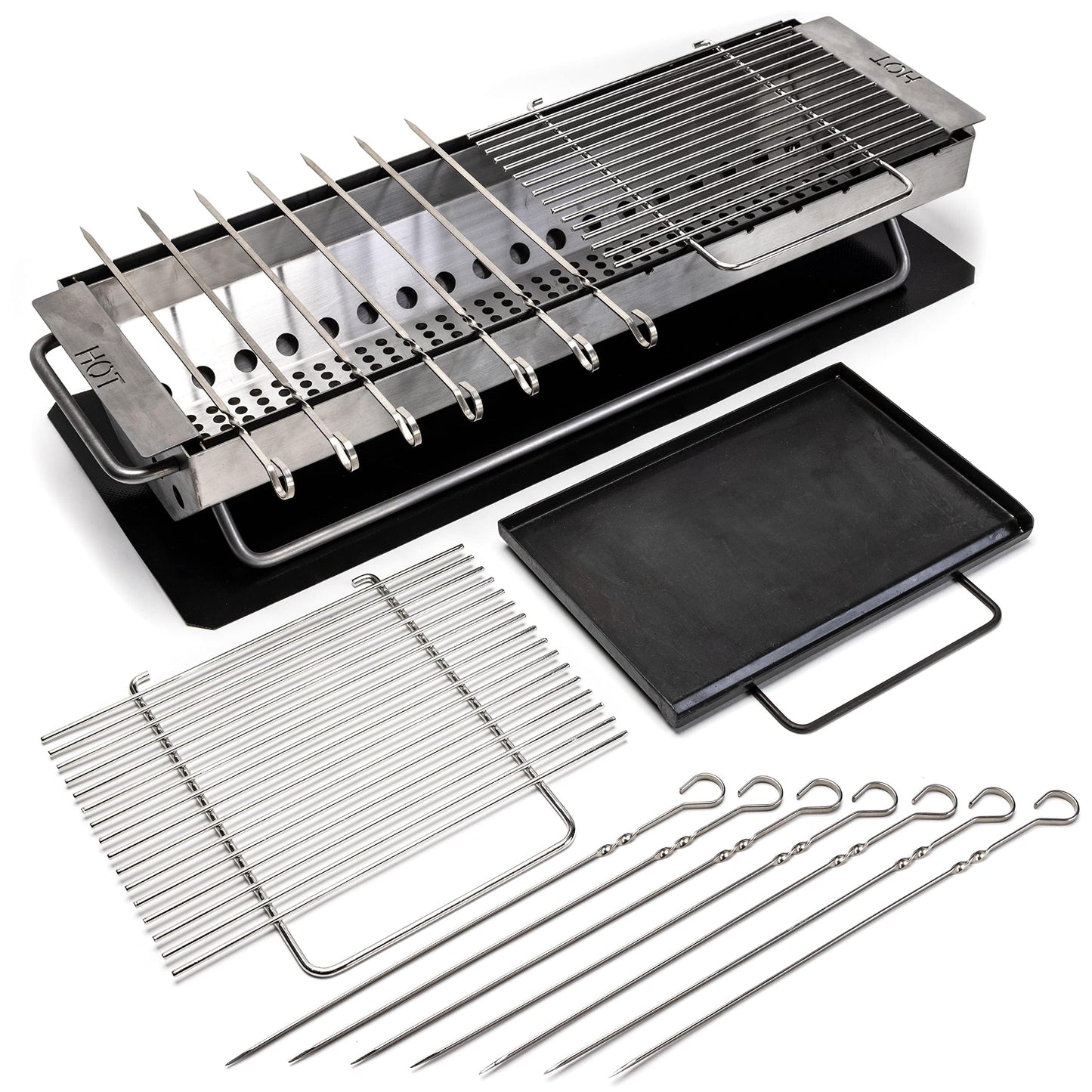 Hickory Summit Hibachi Grill Outdoor Complete Kit - Yakitori Grill - Japanese Tabletop Grilling - Konro Mangal - Binchotan Charcoal BBQ - Perfect for the Park and Your Backyard