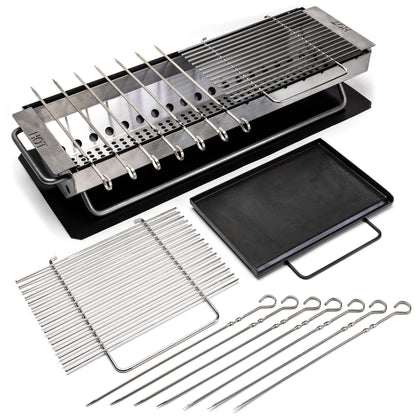 Hickory Summit Hibachi Grill Outdoor Complete Kit - Yakitori Grill - Japanese Tabletop Grilling - Konro Mangal - Binchotan Charcoal BBQ - Perfect for the Park and Your Backyard