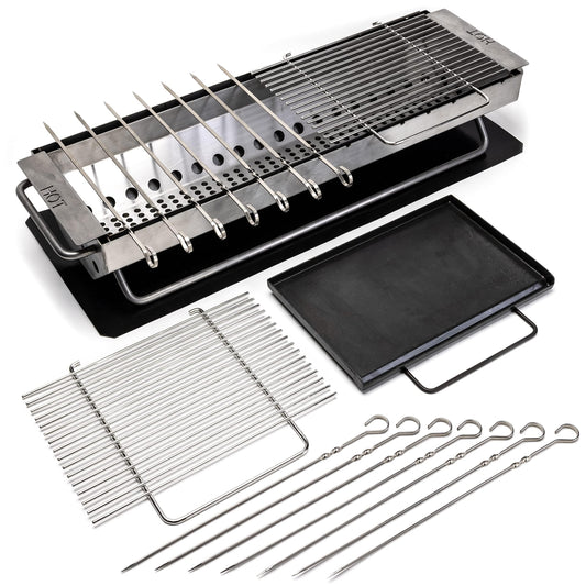 Hickory Summit Hibachi Grill Outdoor Complete Kit - Yakitori Grill - Japanese Tabletop Grilling - Konro Mangal - Binchotan Charcoal BBQ - Perfect for the Park and Your Backyard