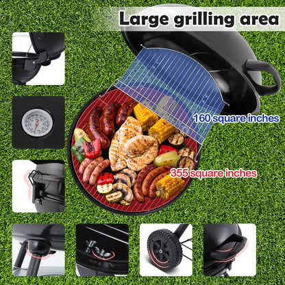 22-inch Charcoal Kettle Grill Set of 31, HaSteeL 2 Layer Grilling Racks Outdoor BBQ Grill, Heavy Duty Large Enameled Grills with Grilling Accessories for Camping Backyard Picnic, Barbecue Spatula