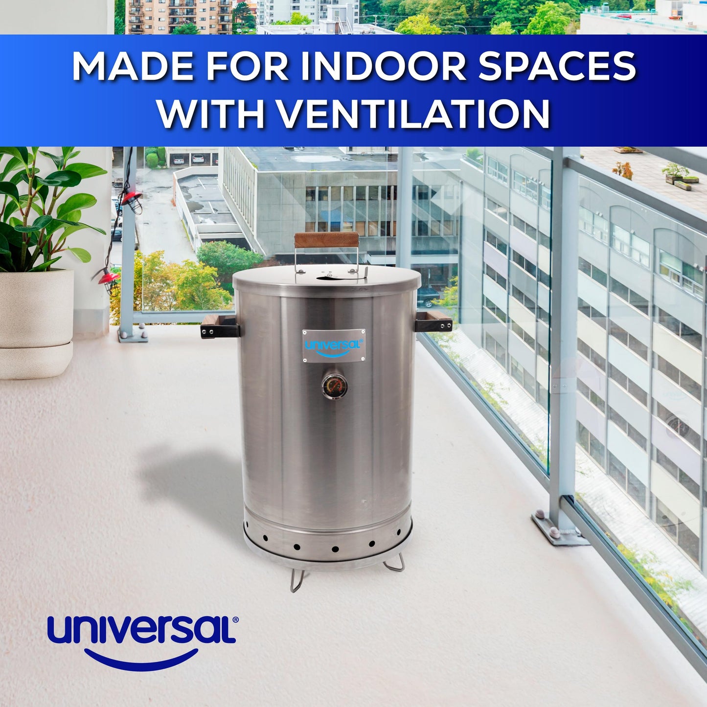 Universal 20-pound Stainless Steel (25-servings) Charcoal Barrel Smoker with Thermometer & Airlock system - 20.5"x 29.6" x ⌀15.5", 2 in 1 Vertical Grill and Smoker, Slow Cooking Barrel