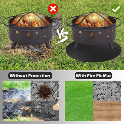 CDLV 20'' Fire Pit Mat for Solo Stove Bonfire, 3-Layer Fireproof Mat for Under Grill Outdoor Tabletop, Grass Deck Patio Outdoor Wood Burning BBQ, Waterproof/Oil-Proof/Anti-Slip, Black