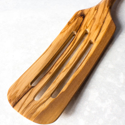 Rock & Branch Olive Wood Slotted Spurtle, Wooden Spatula for Cooking, Safe for Nonstick Cookware, 13" Long