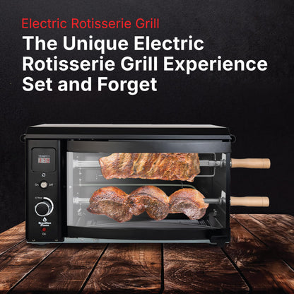 Brazilian Flame Rotisserie Grill Roaster with 2 Auto Rotating Indoor Skewers for Rotisserie Chicken, Steak, Fish, Brazilian Style BBQ, Electric Smoke-Free Rotisserie Grill for Apartment