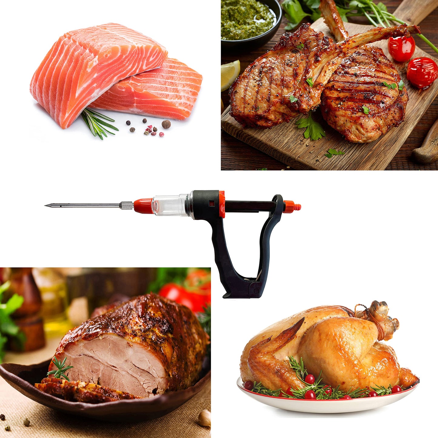 Marinade Injector Syringe Meat Needles, Seasoning Injector,Meat Injector Kit with Case,Injection Brine Marinades for Meat, Turkey, Chicken,Beef,Fish -15ml Barrel Chamber - 4 x 4.4 Inch S/S Needles