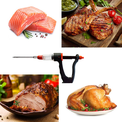 Marinade Injector Syringe Meat Needles, Seasoning Injector,Meat Injector Kit with Case,Injection Brine Marinades for Meat, Turkey, Chicken,Beef,Fish -15ml Barrel Chamber - 4 x 4.4 Inch S/S Needles