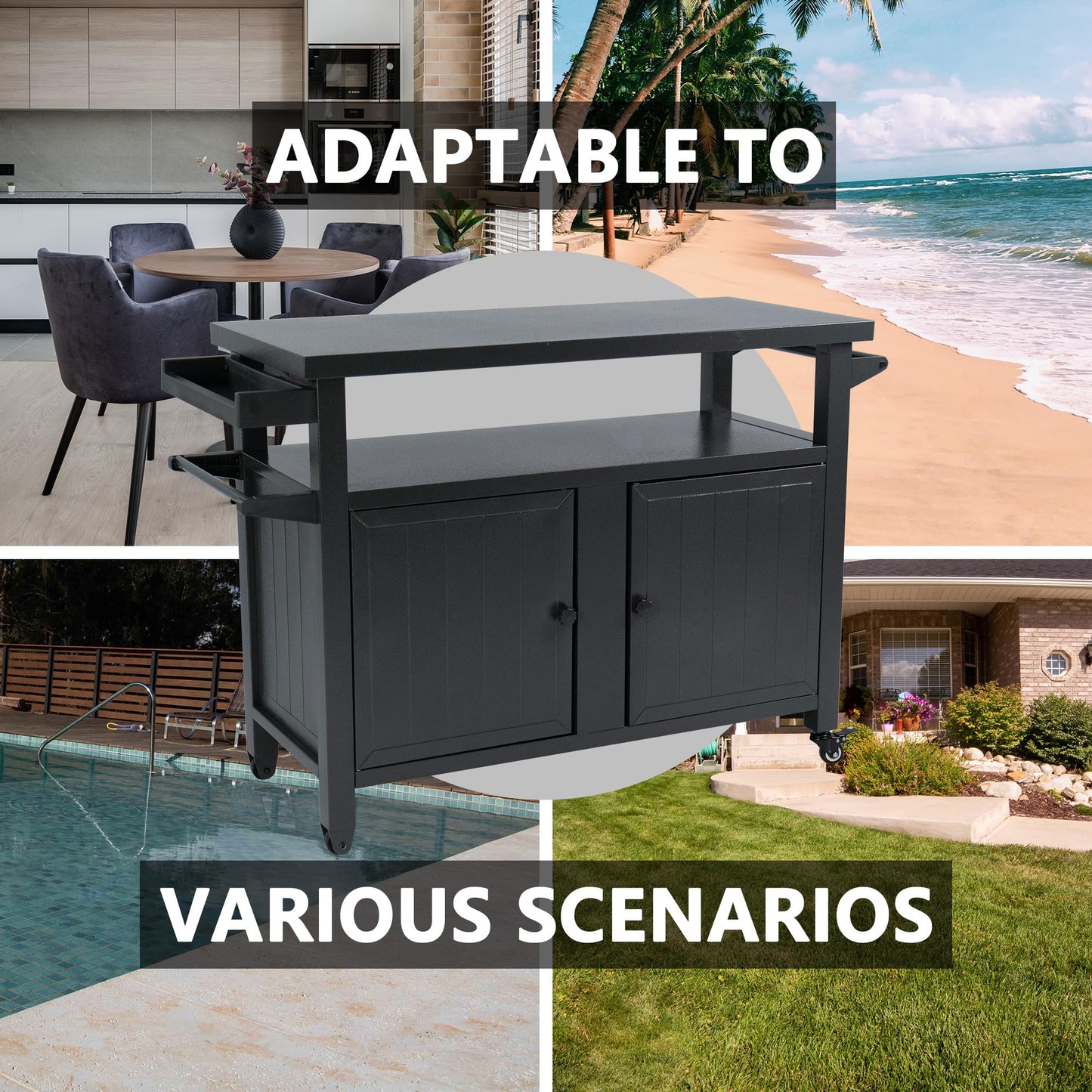 Kozyard BBQ Grill Storage Cart/Bin, Grill Carts Outdoor Storage Cabinet with Wheels, Cooking Prep BBQ Table for Patio Island Home Party Bar (Grey)