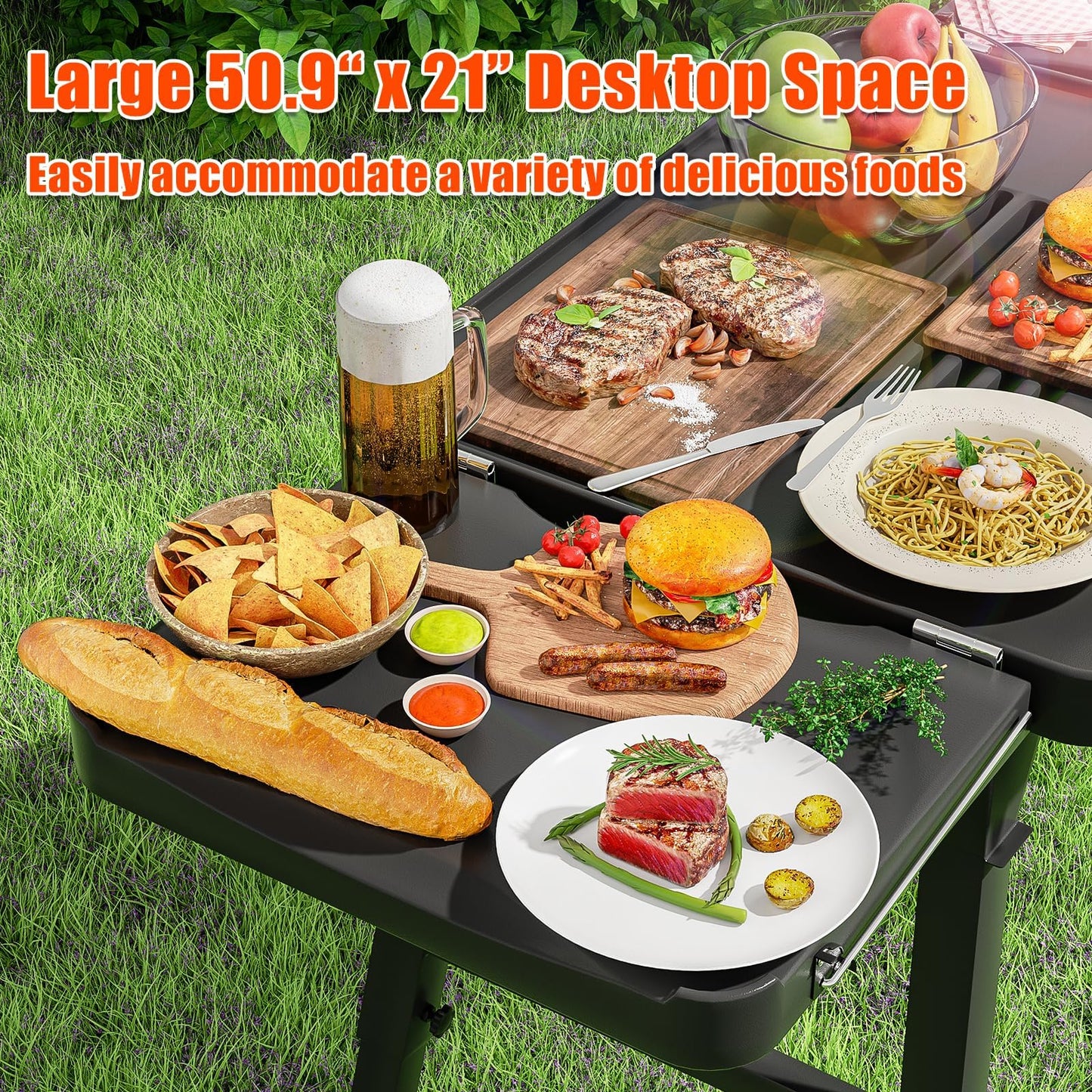 Grill Table Cart for Ninja Woodfire OG701 OG850 OG951, Pizza Oven Table Cart, Foldable Grill Stand for Ninja, Blackstone, Cuisinart, With Air Vent, Adjustable Height