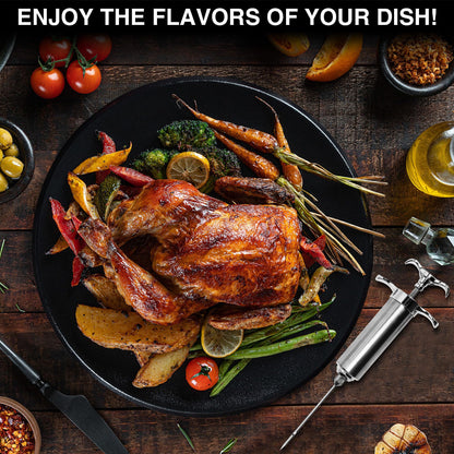 Dormercy Meat Injector Syringe Kit, Flavor Injector with 3 Marinade Needles, Stainless Steel Kitchen Food Injection Syringe for Turkey Cooking