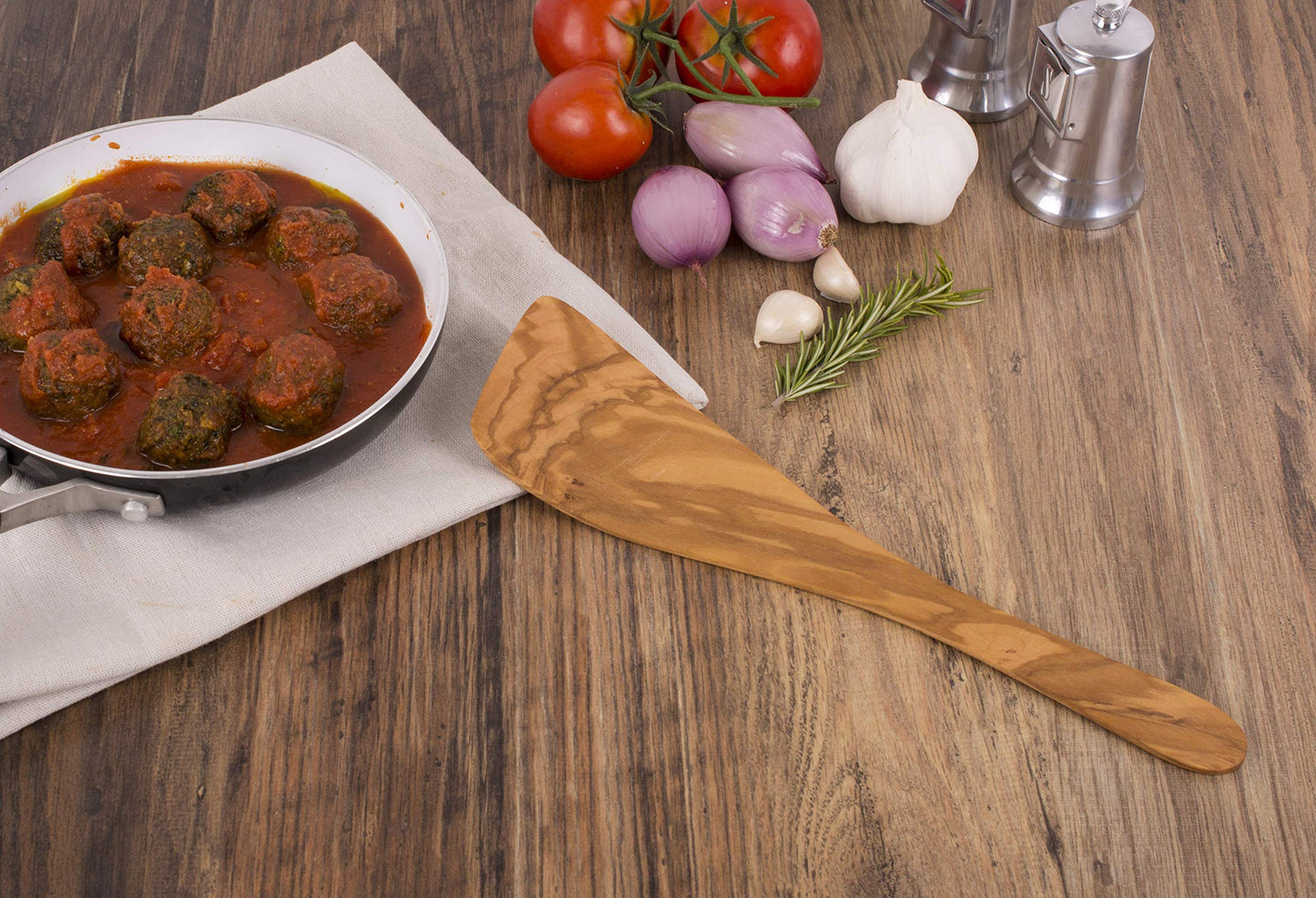 Eddington Italian Olive Wood Wide Spatula, Handcrafted in Europe, 12.5-Inches,Brown