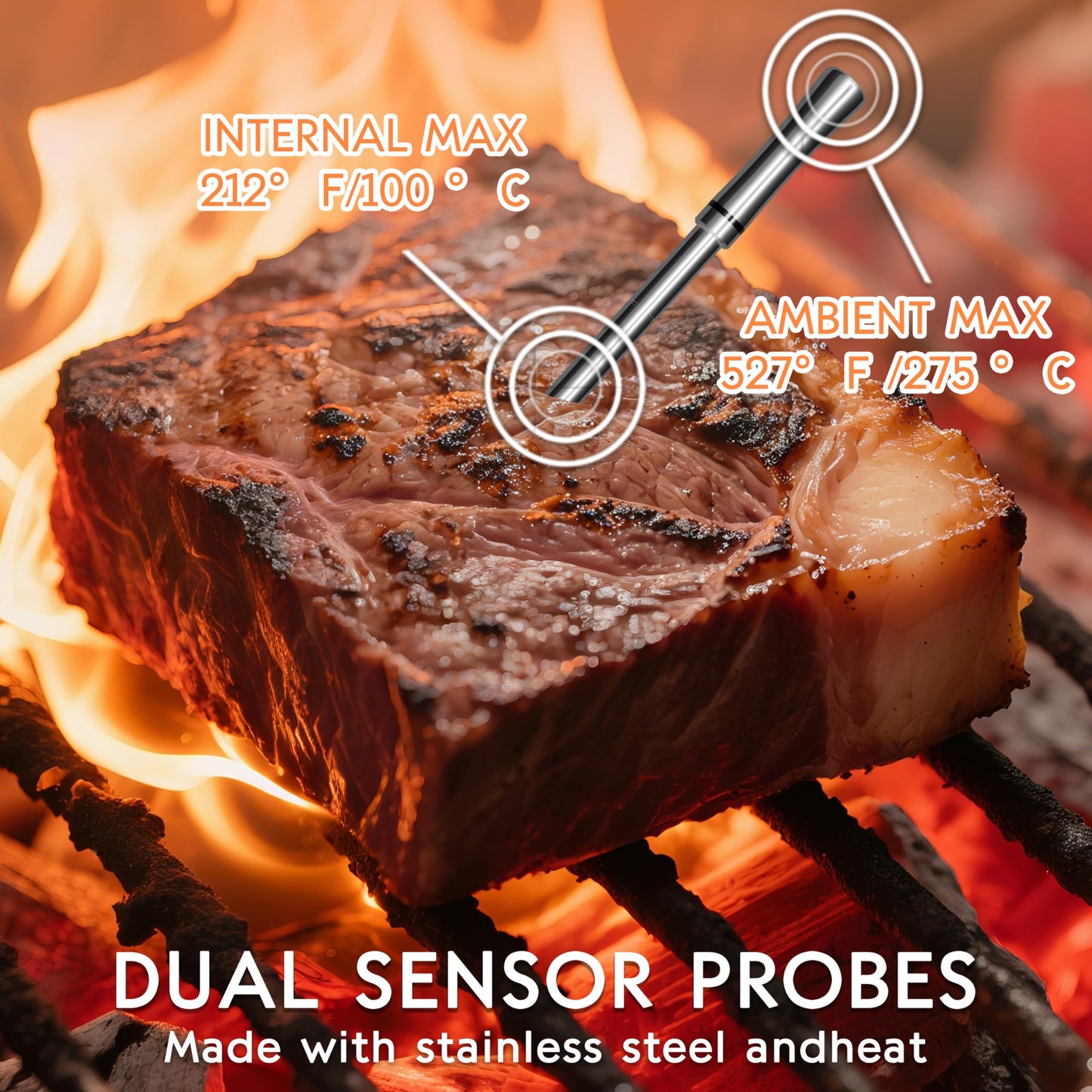 Smart Bluetooth Wireless Meat Thermometer Digital,Probe & LCD Screen for Grill,BBQ,Smoker,Air Fryer,Kitchen,Oven,Kitchen,Perfect for Turkey,Steak,Chicken