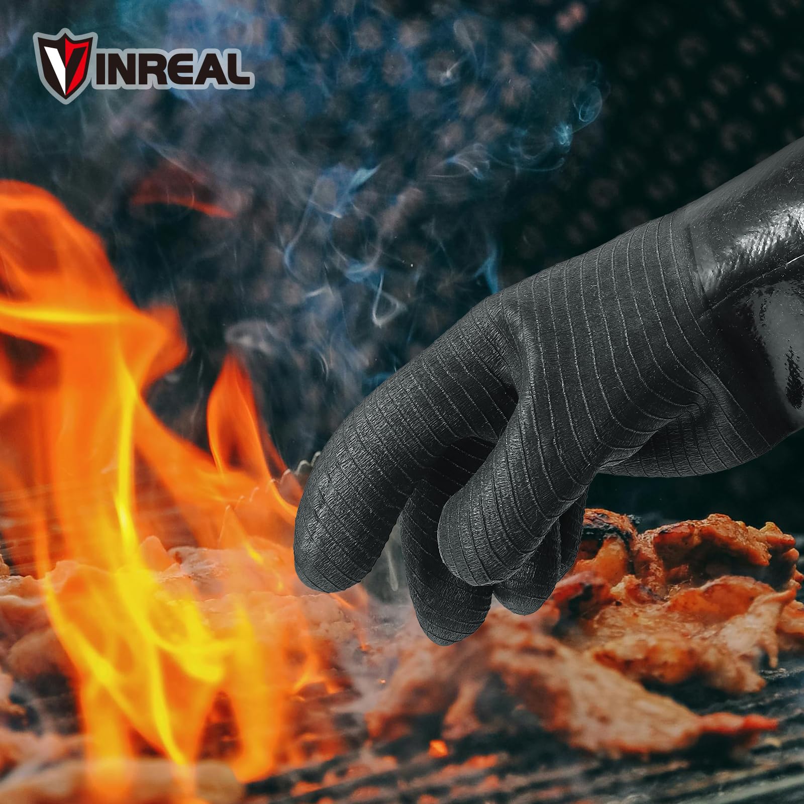 932°F Extreme Heat Resistant BBQ Grill Gloves – Waterproof, Oil Resistant Neoprene Coating, Long Sleeve 14-Inch Cooking Gloves for Grilling, Fryer, Baking, Oven, Smoker, Fireproof Kitchen Mitts - CookCave