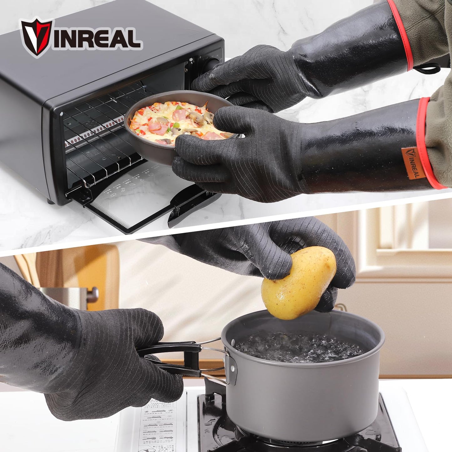 932°F Extreme Heat Resistant BBQ Grill Gloves – Waterproof, Oil Resistant Neoprene Coating, Long Sleeve 14-Inch Cooking Gloves for Grilling, Fryer, Baking, Oven, Smoker, Fireproof Kitchen Mitts - CookCave