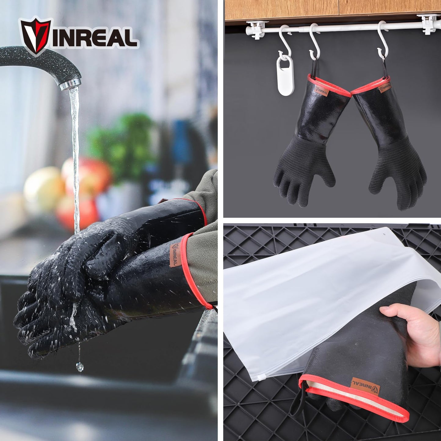 932°F Extreme Heat Resistant BBQ Grill Gloves – Waterproof, Oil Resistant Neoprene Coating, Long Sleeve 14-Inch Cooking Gloves for Grilling, Fryer, Baking, Oven, Smoker, Fireproof Kitchen Mitts - CookCave