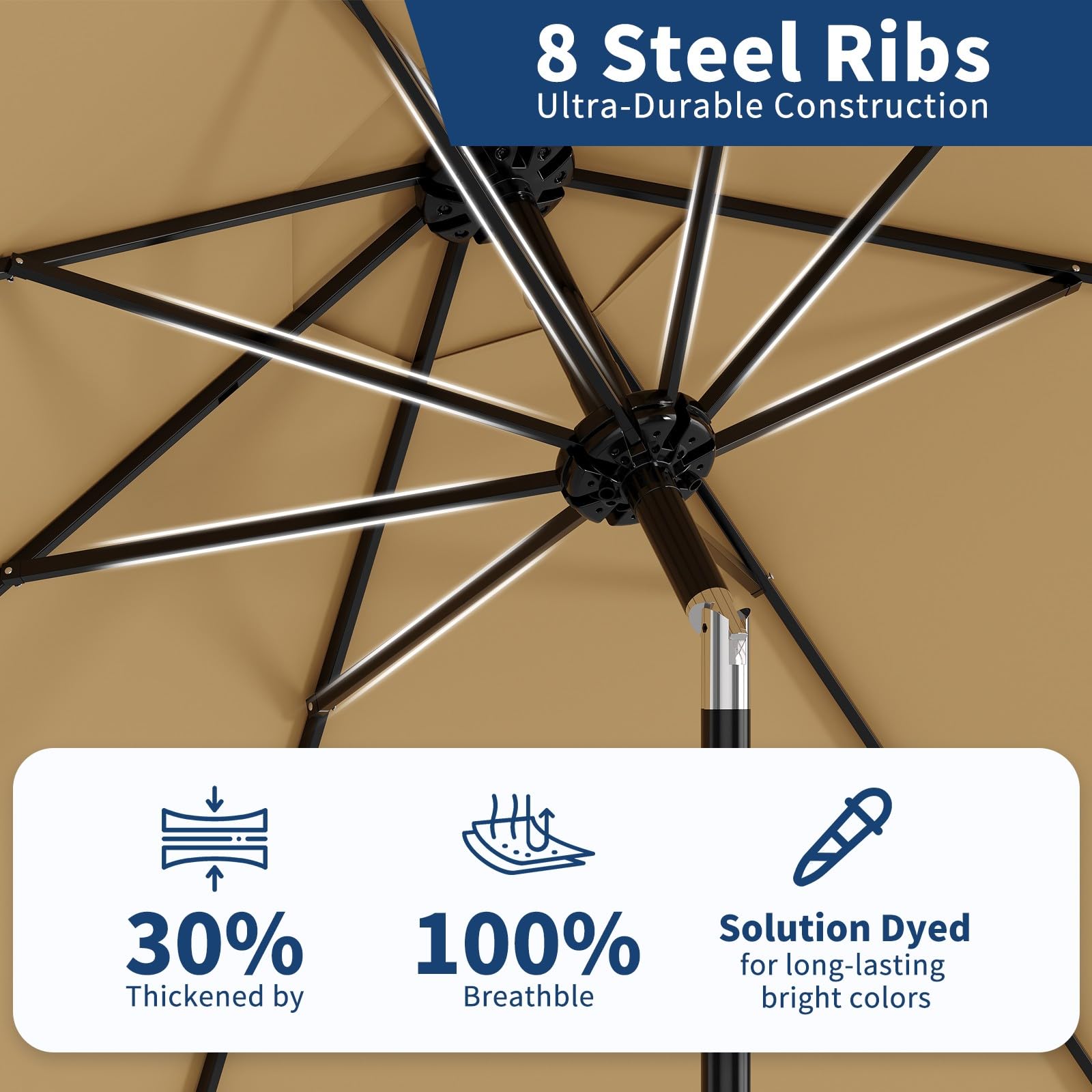 9Ft Patio Umbrella - 8 Sturdy Ribs Outdoor Table Umbrella with Crank Lift & Push Button Tilt - Market Umbrella for Pool, Deck, Yard, Garden - Tan - CookCave