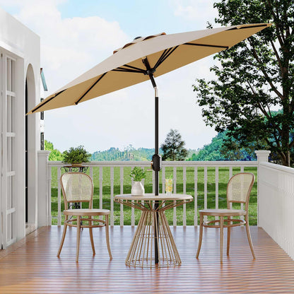 9Ft Patio Umbrella - 8 Sturdy Ribs Outdoor Table Umbrella with Crank Lift & Push Button Tilt - Market Umbrella for Pool, Deck, Yard, Garden - Tan - CookCave