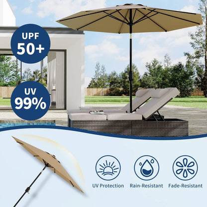 9Ft Patio Umbrella - 8 Sturdy Ribs Outdoor Table Umbrella with Crank Lift & Push Button Tilt - Market Umbrella for Pool, Deck, Yard, Garden - Tan - CookCave