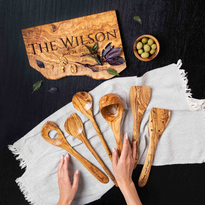 Forest Decor Olive Wood Utensils Set for Cooking - 4pcs Non-stick Handcrafted Wooden Spatulas for Cookware - Non Scratch Natural Premium Wood Spoons - Kitchen Tools & Accessory for Serving