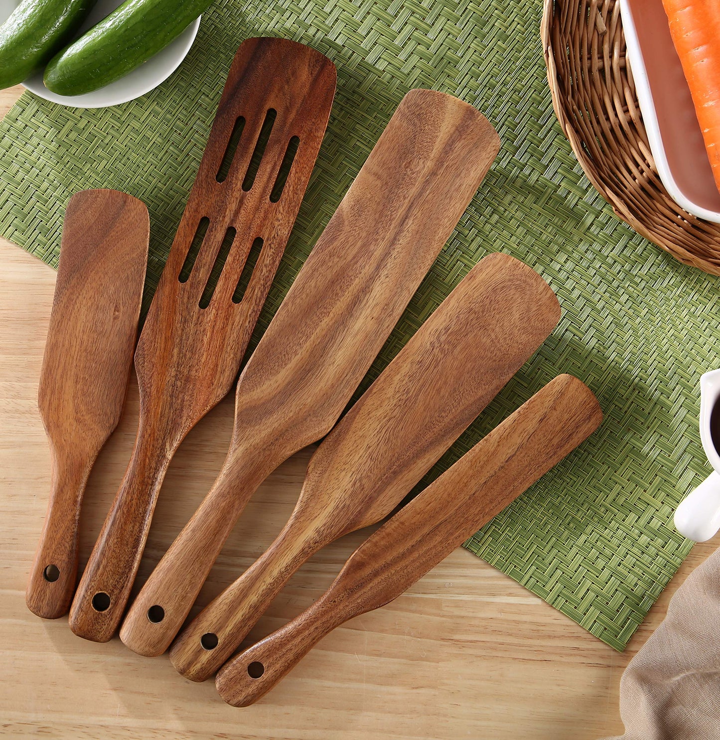 MESSON Wooden Spurtle Set, 5 Pcs Premium Wood Spurtles Kitchen Tools Wooden Spatula Spoons Utensils Set for Nonstick Cookware Instant Pot Cooking Baking