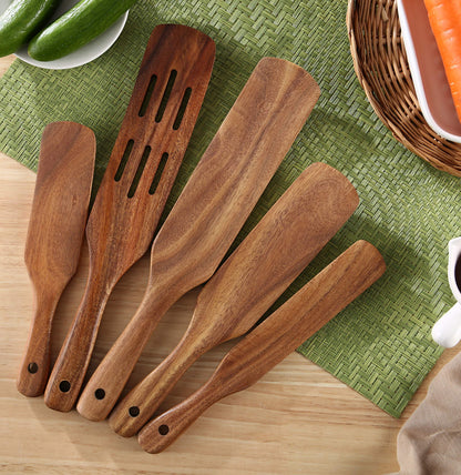 MESSON Wooden Spurtle Set, 5 Pcs Premium Wood Spurtles Kitchen Tools Wooden Spatula Spoons Utensils Set for Nonstick Cookware Instant Pot Cooking Baking