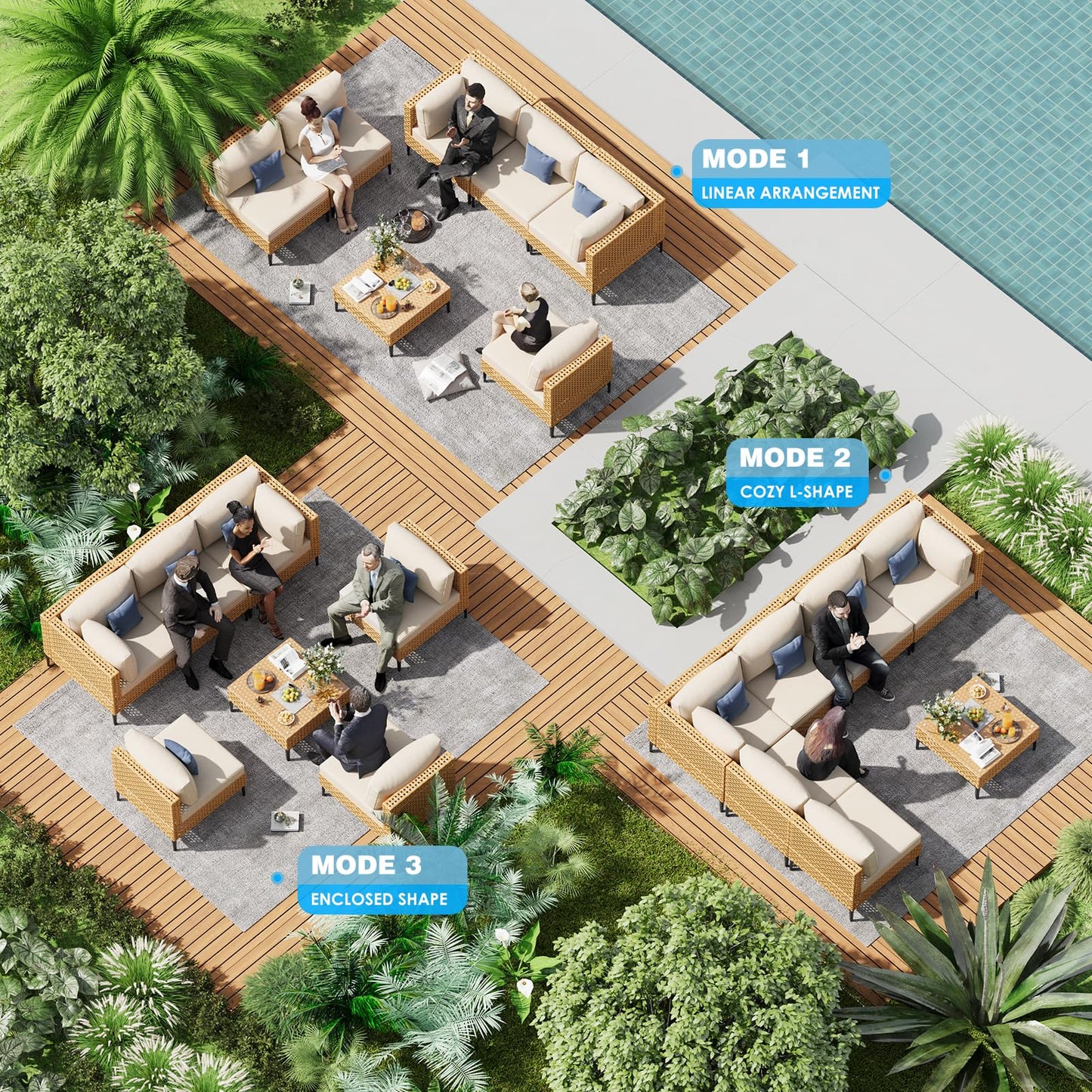 ABCASA Patio Furniture Set, 110" Large 7-Piece Wicker Outdoor Patio Furniture Sets with Coffee Table,Boho Patio Conversation Set Sectional Sofa with All-Weather Cushions for Backyard,Porch,Beige - CookCave