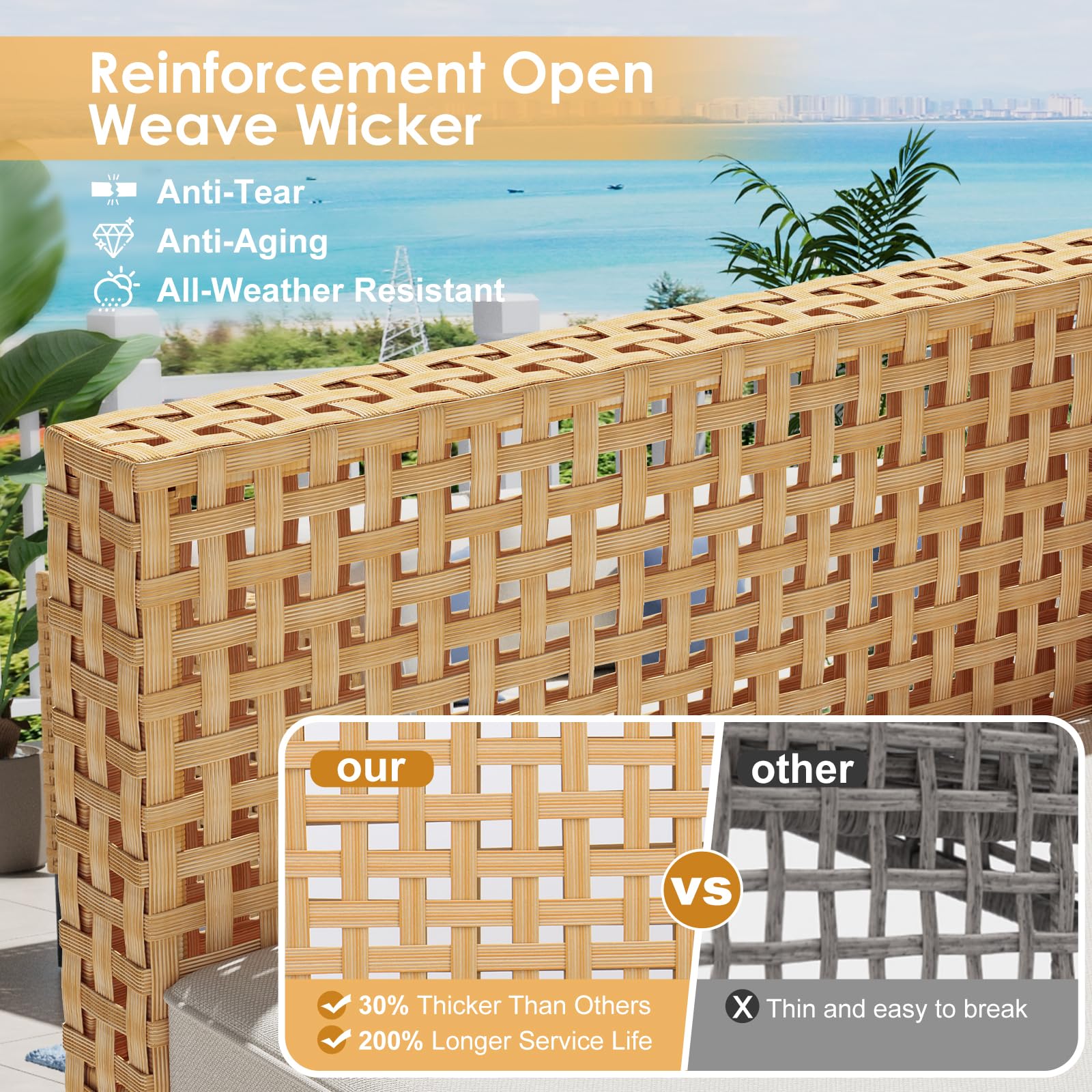 ABCASA Patio Furniture Set, 110" Large 7-Piece Wicker Outdoor Patio Furniture Sets with Coffee Table,Boho Patio Conversation Set Sectional Sofa with All-Weather Cushions for Backyard,Porch,Beige - CookCave