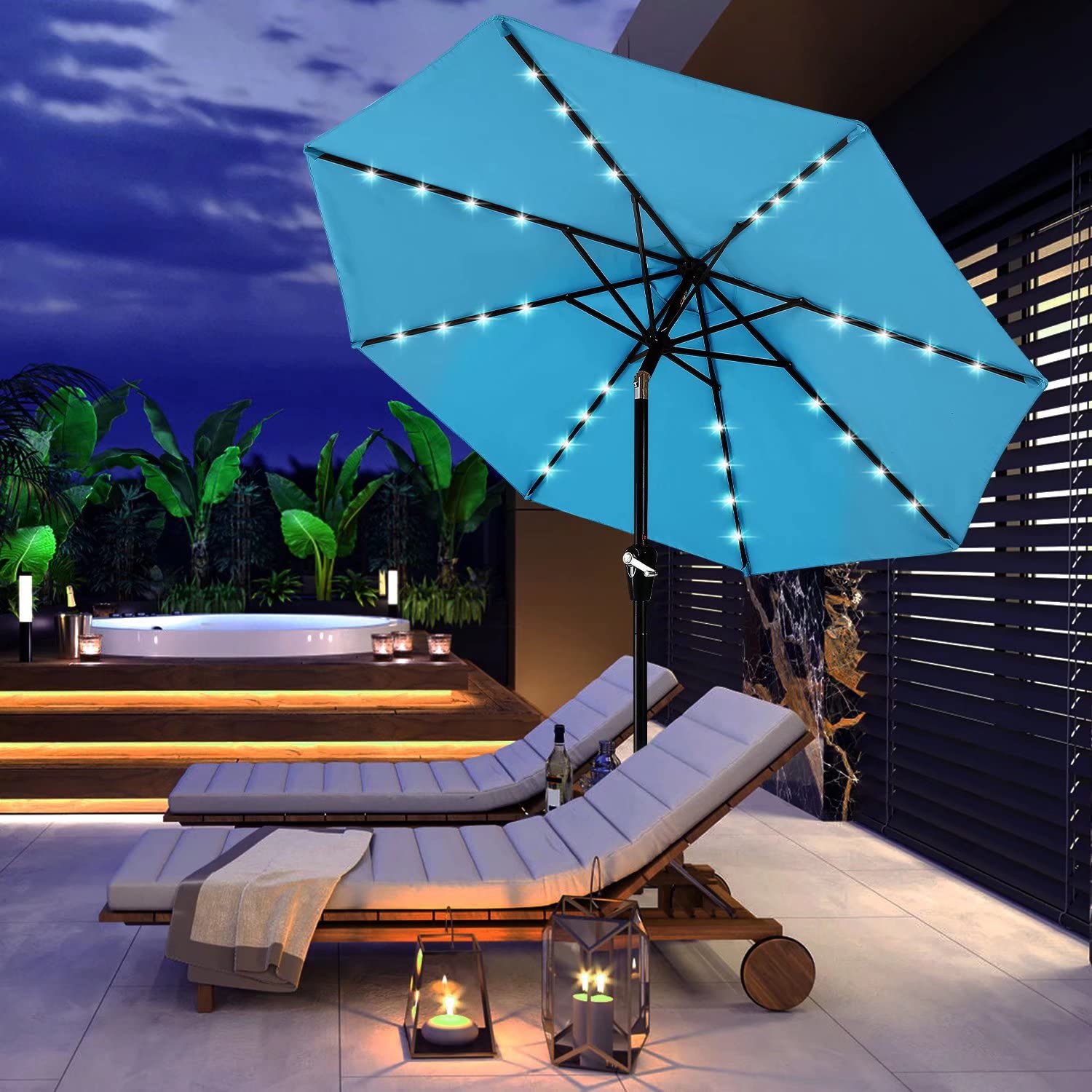 ABCCANOPY Durable Solar Led Patio Umbrellas with 32LED Lights 9FT (Turquoise) - CookCave