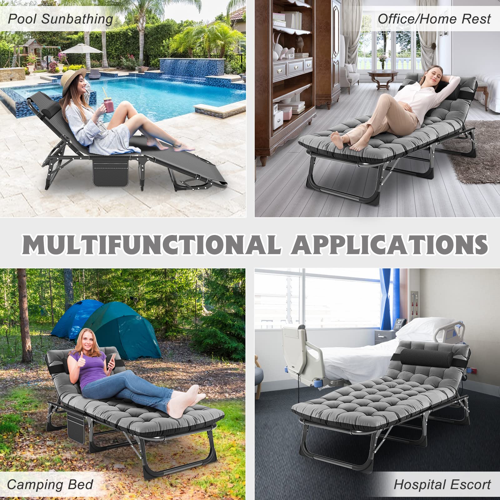 ABORON Chaise Lounge Chair,5 Positions Padded Outdoor Tanning Chair,Heavy Duty Portable Lounge Chair for Outdoor Sunbathing Patio Pool Lawn Deck Poolside,Support up to 440 Lbs - CookCave