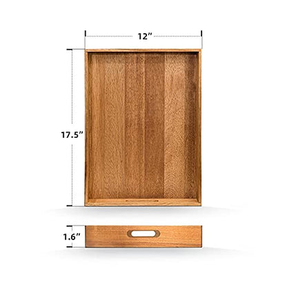 Acacia Wood Serving Tray with Handles (17 Inches) – Decorative Serving Trays Platter for Breakfast in Bed, Lunch, Dinner, Appetizers, Patio, Ottoman, Coffee Table, BBQ, Party –Great for Lap &Couch - CookCave