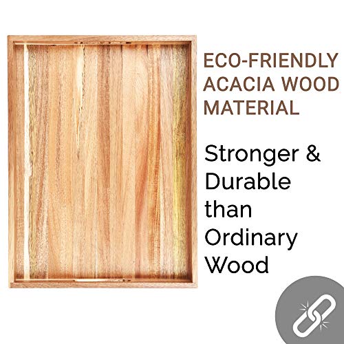 Acacia Wood Serving Tray with Handles (17 Inches) – Decorative Serving Trays Platter for Breakfast in Bed, Lunch, Dinner, Appetizers, Patio, Ottoman, Coffee Table, BBQ, Party –Great for Lap &Couch - CookCave