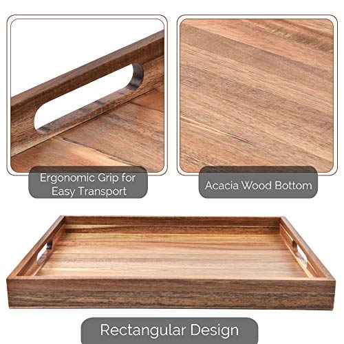 Acacia Wood Serving Tray with Handles (17 Inches) – Decorative Serving Trays Platter for Breakfast in Bed, Lunch, Dinner, Appetizers, Patio, Ottoman, Coffee Table, BBQ, Party –Great for Lap &Couch - CookCave