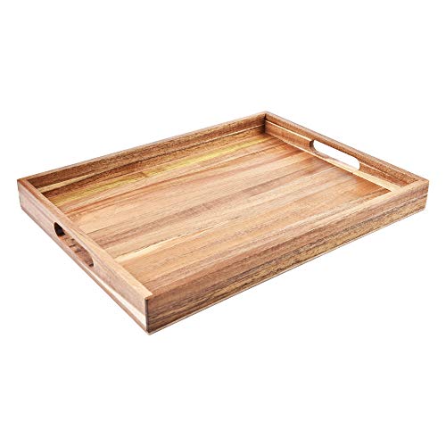 Acacia Wood Serving Tray with Handles (17 Inches) – Decorative Serving Trays Platter for Breakfast in Bed, Lunch, Dinner, Appetizers, Patio, Ottoman, Coffee Table, BBQ, Party –Great for Lap &Couch - CookCave